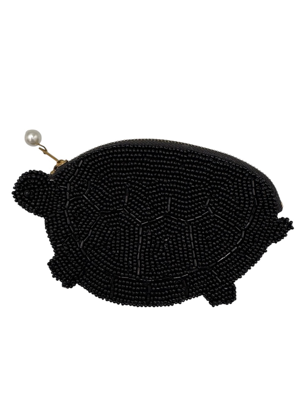 Vintage 1960s Dellil Hand Japan Black Beaded Turtle Coin Purse